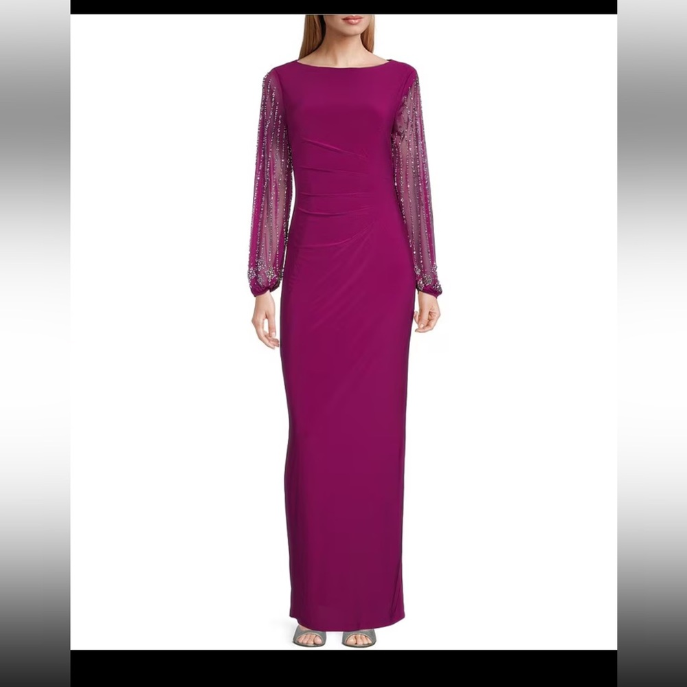 MARINA Pink Long Sleeve Bateau Gown